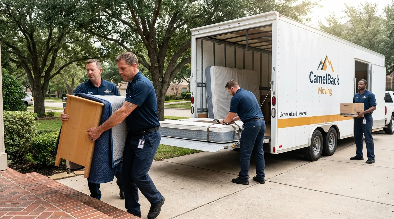 Crew loading residential truck for cross-state move from Siloam Springs, AR