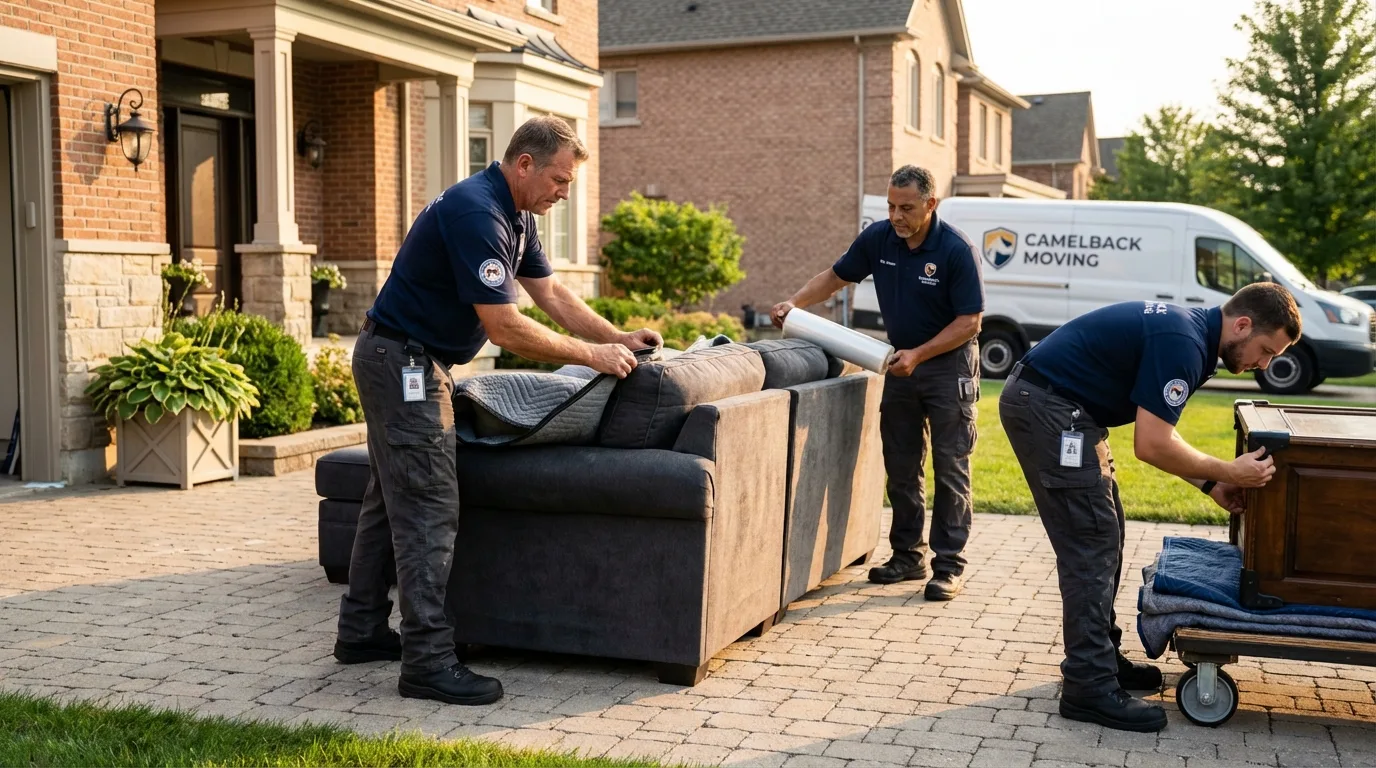 Large estate moving crew wrapping furniture in Siloam Springs, AR